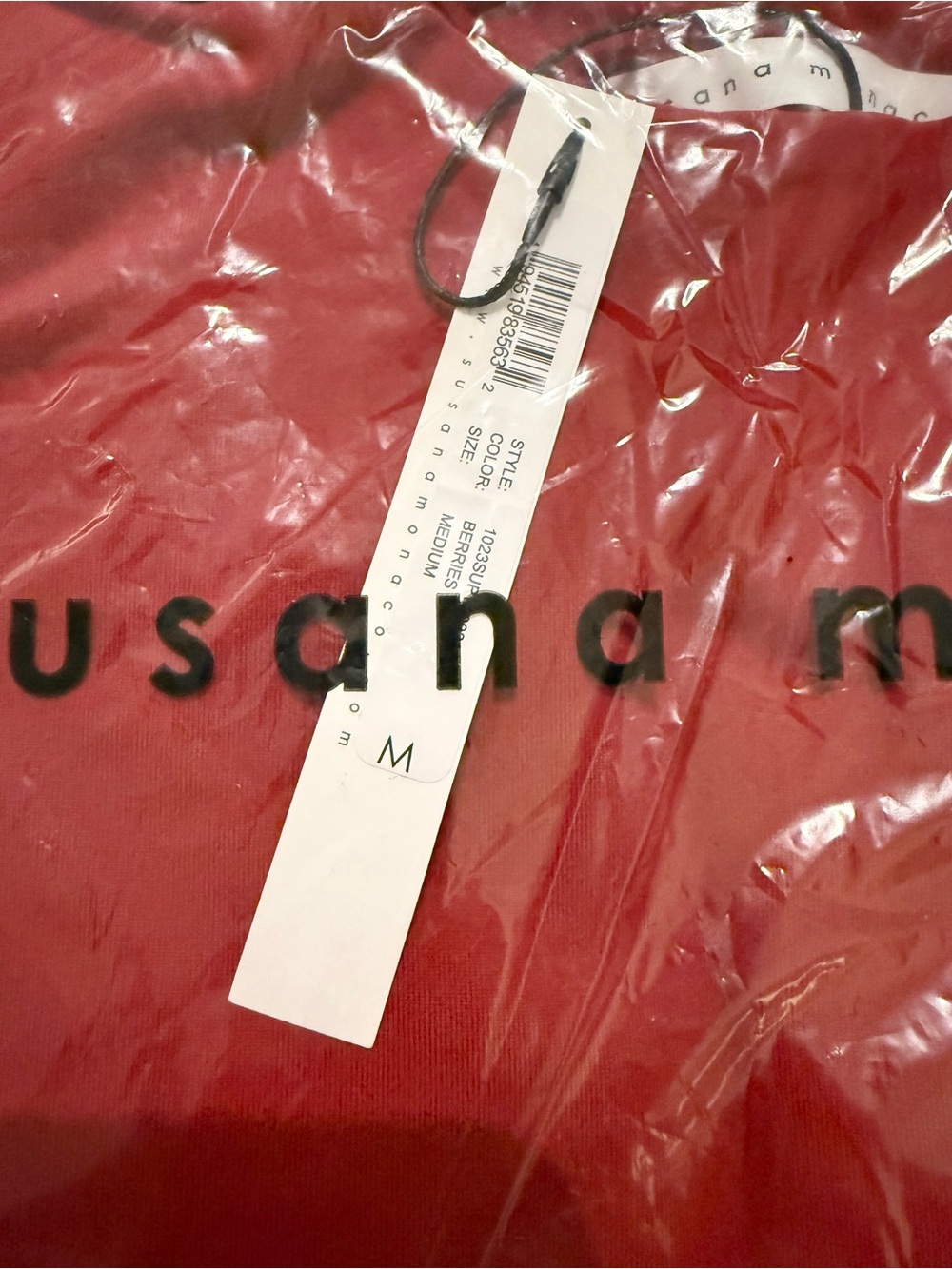 Susana Monaco Long Sleeve Crew Top Berries Red Medium NWT Stretch Jersey USA - Picture 4 of 5